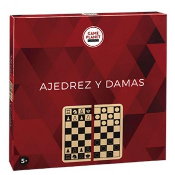 JUEGO AJEDREZ Y DAMAS MADERA